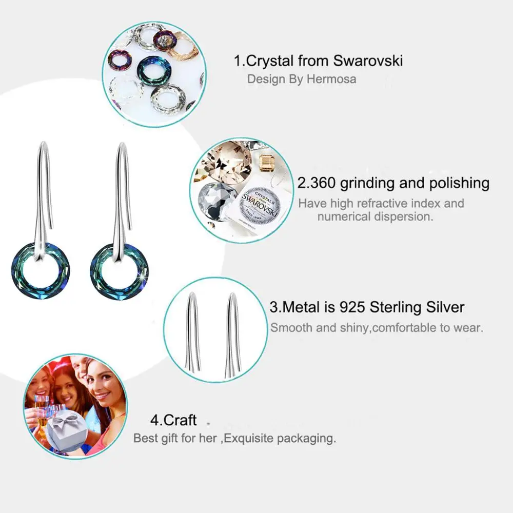 Серьги-подвески женские серебристого цвета круглые с кристаллами ручной работы |