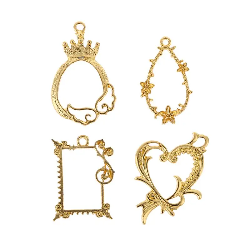 

4 Pcs/Set Metal Frame Antique Exquisite Floral Epoxy Resin Crafts UV Resin Tools DIY Jewelry Making Pendant Decoration Watch