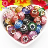 10pcs new color glitter large hole spacer beads charms brass silver plated core for diy crafts pandora bracelet necklace jewelry
