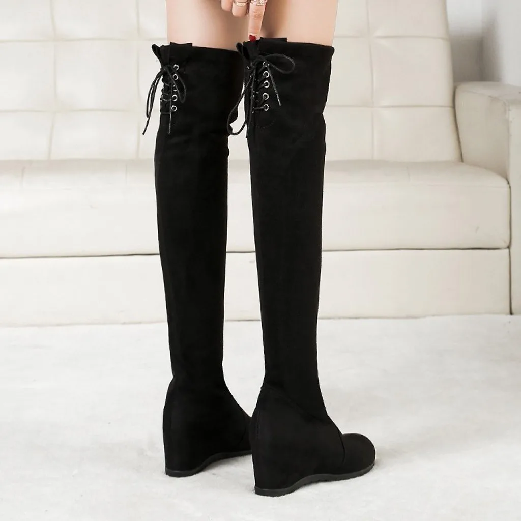 Сапоги женские выше колена эластичные ботфорты на платформе удобная обувь F50 |