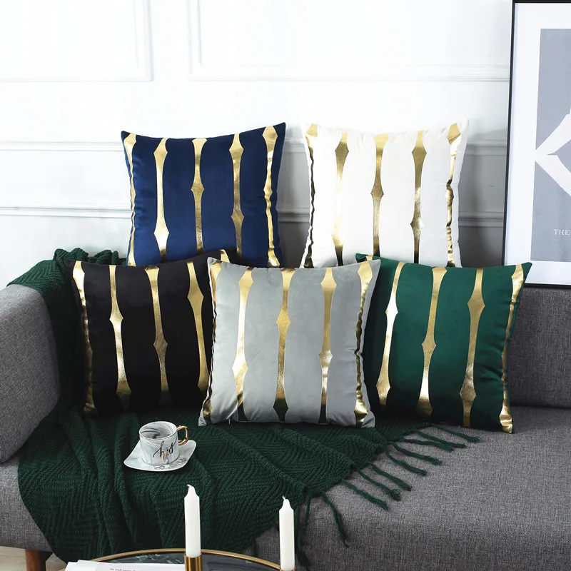 

2021 Fashion Striped Pillowcase Festival Home Bronzing Sofa Cushion Cover 45x45cm Car Soft Fabric Lumbar Pillow Cases Decorative