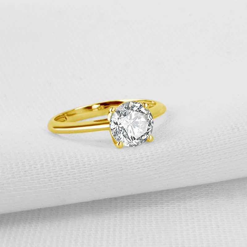 QYI Advanced Customizad 14k Solid Yellow Gold Wedding Rings Women Gift 2 Carat Round Moissanite Diamond