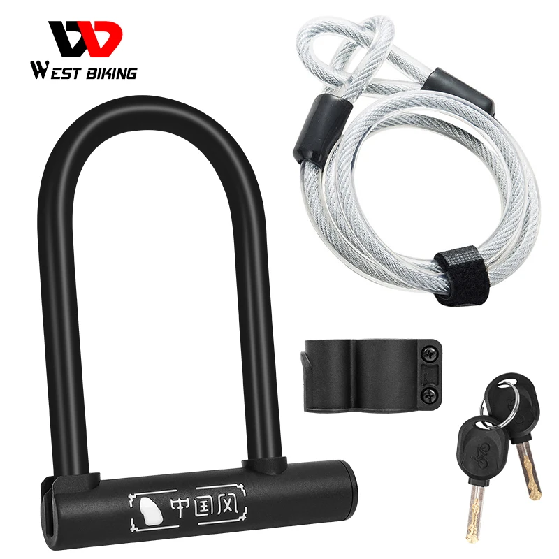 

WEST BIKING Bicycle U Lock MTB Road Bike Wheel Lock 2 Keys Anti-theft Safety Motorcycle Scooter Cycling Lock Bicycle Accessories