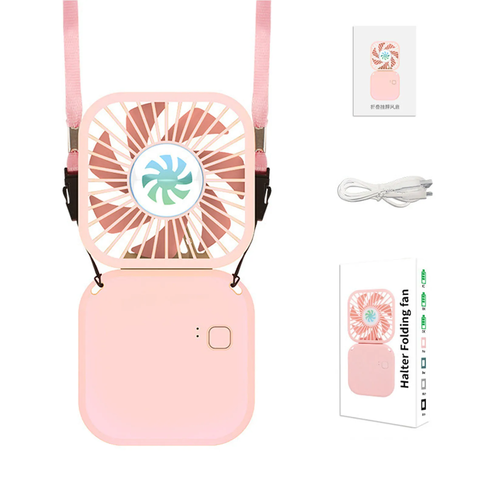 

Lazy Hanging Neck Folding Fan With Lanyard Mini Handheld Fan USB Charging Air Cooler Home Office Portable Desktop Folding Fan