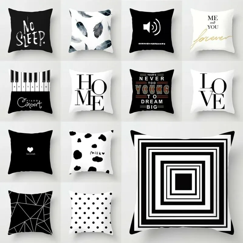 

Black & White Geometric Sofa Throw Cover Pillow Cushion Square Case Home Decor