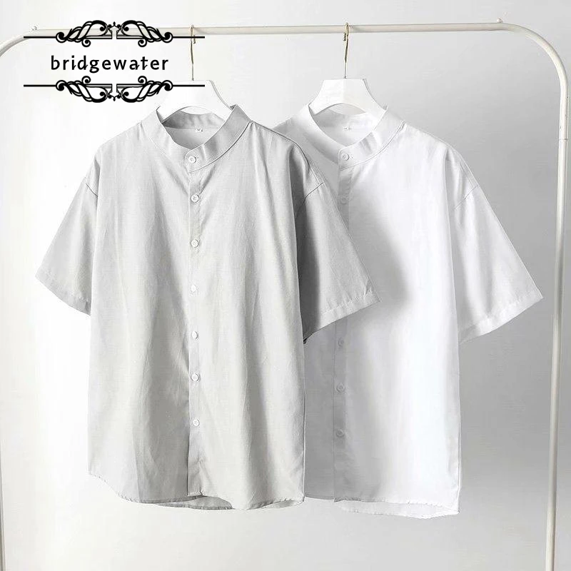 

Bridgewater Short-Sleeved Shirts Men's Summer Hong Kong Style Casual Handsome Pure Color Trend Loose Ins Brand Shirt