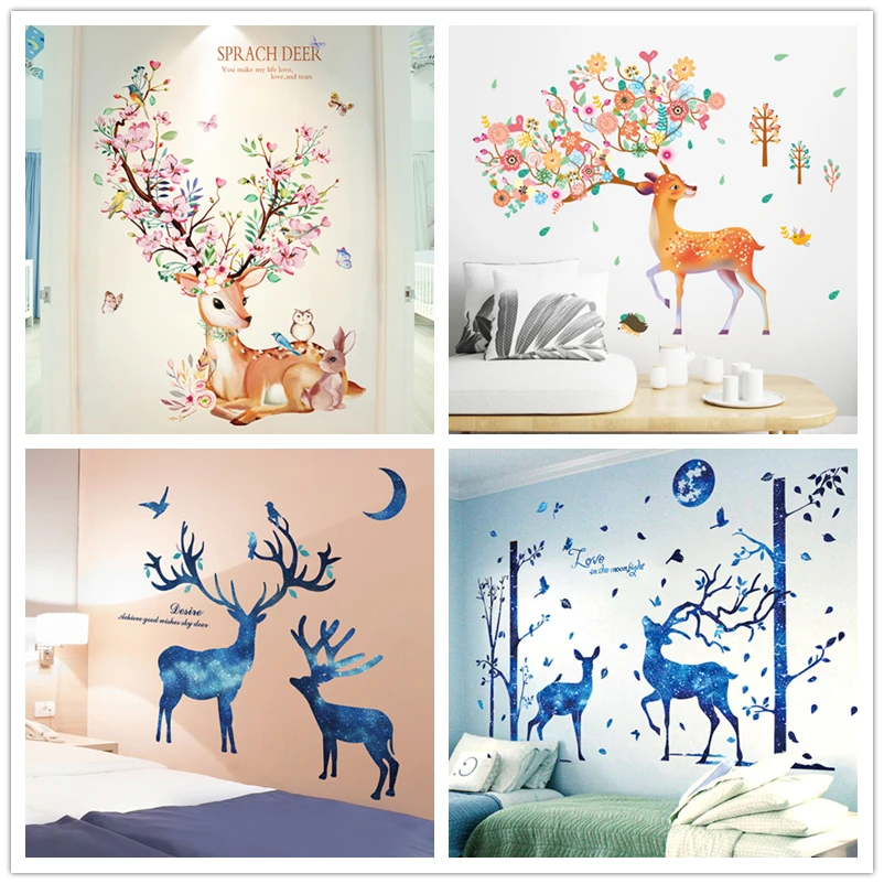 

[shijuekongjian] Cartoon Deer Wall Stickers DIY Animal Wall Decals for Home Kids Rooms Baby Bedroom Children Nursery Decoration