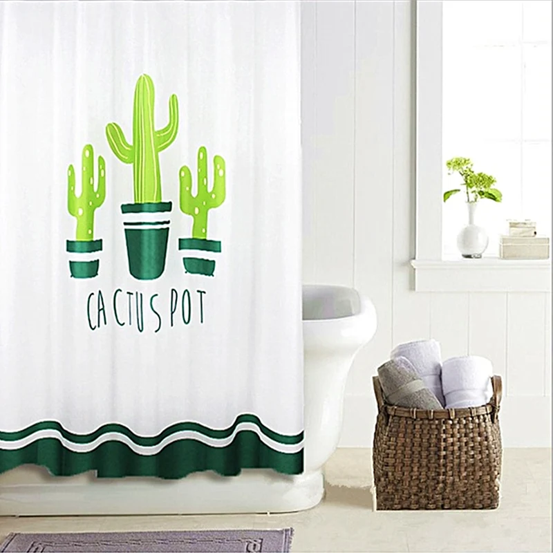 Водостойкая занавеска с узором кактуса в натуральном стиле для ванной и душа