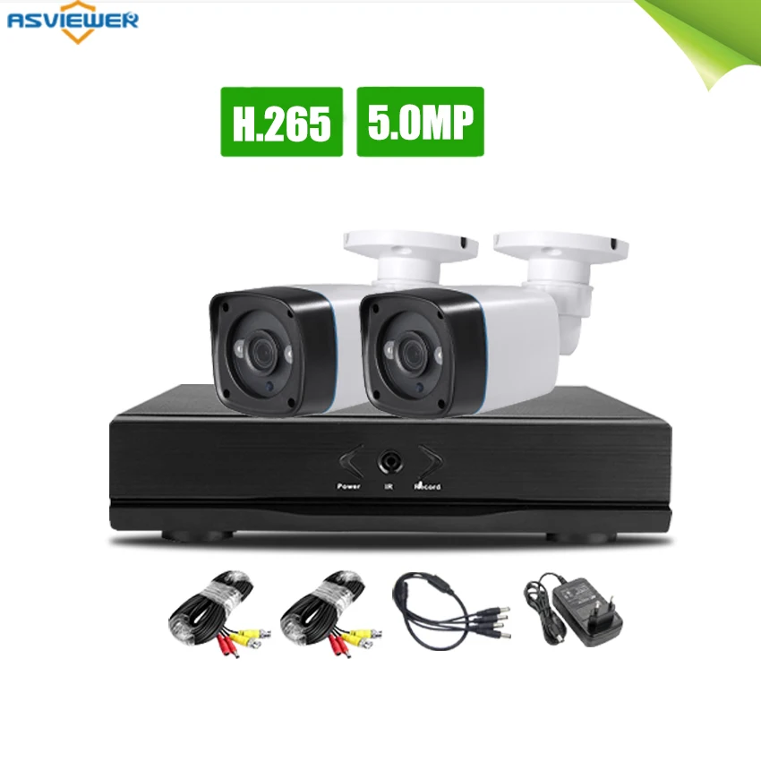 Домашняя система видеонаблюдения 4CH DVR комплект HD 5MP CCTV 2шт наружная Камера