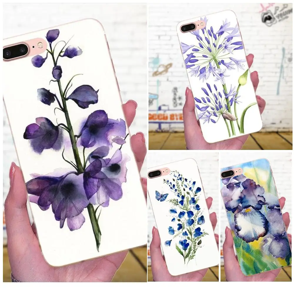 Цветок Акварельная живопись фиолетовый цветок уникальный для Galaxy A3 A5 A7 On5 On7 2015 2016