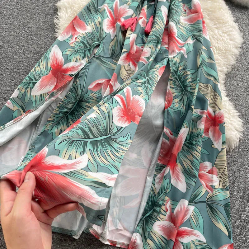 

Women Beach Dress New Summer Sexy Lace Slim Slit Floral Printing Dresses Woman Elegant Party Club Dress Vestidos Mujer