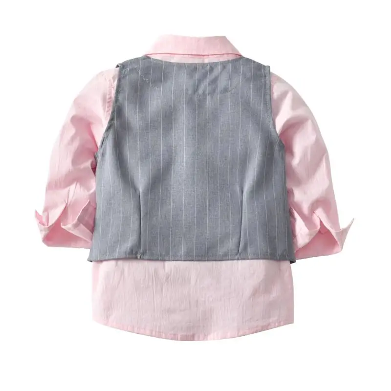 Boys Bow Tie Gentleman Suit Pink Long-sleeved Shirt Vest Trousers Birthday And Party Four-piece Children Clothing High Quality