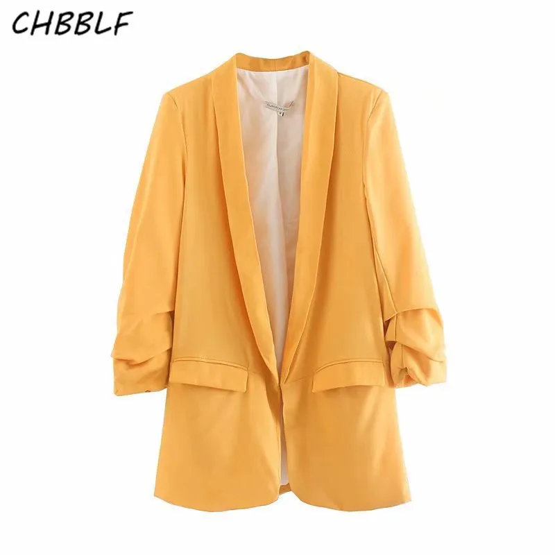 Женский оранжевый Блейзер CHBBLF с карманами отложным воротником и рукавом три