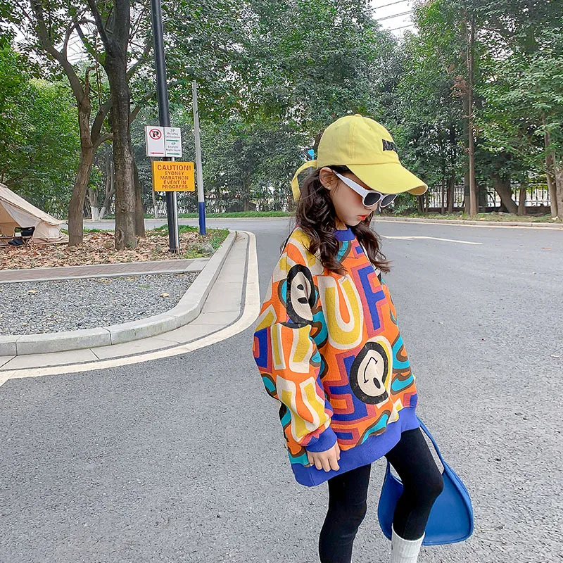 Коллекция 2022 года Осенняя детская одежда длинный свитер для девочек детские