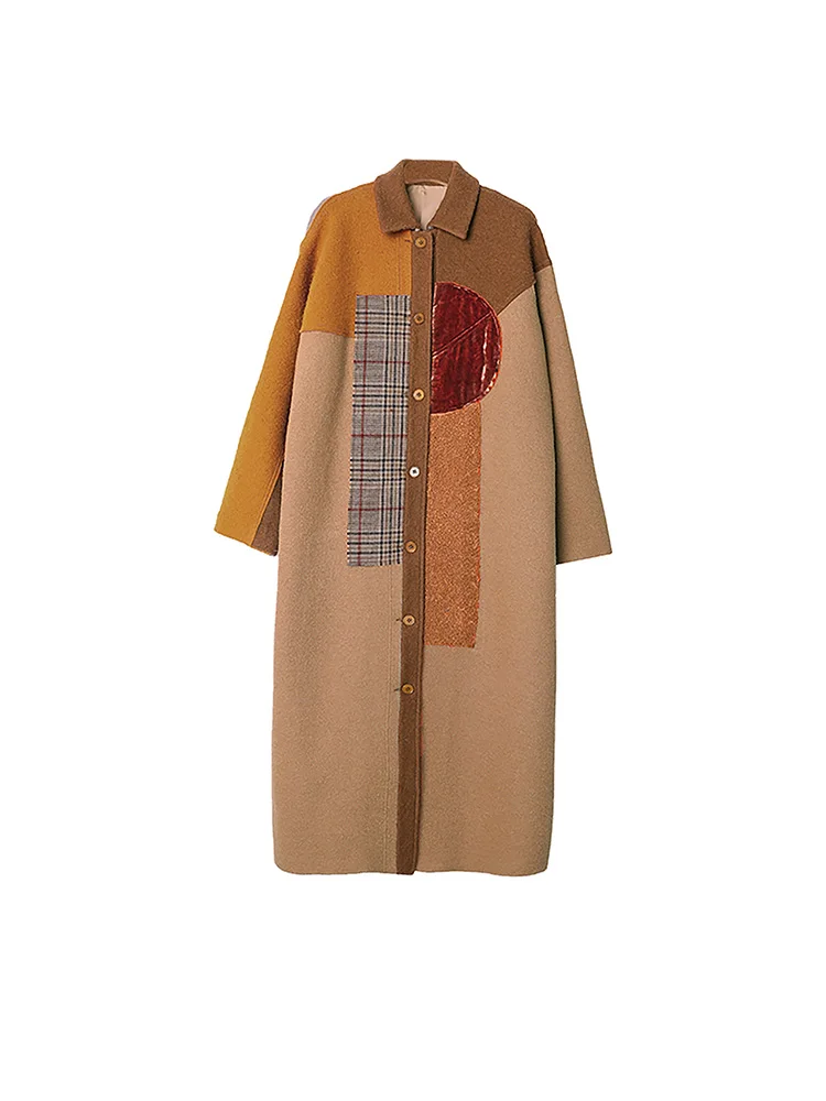 Женское длинное шерстяное пальто повседневное свободное плотное из 100% шерсти