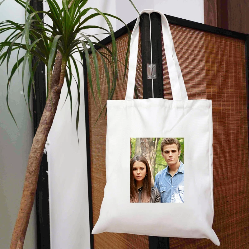 

Vampire Diaries Cloth Bag Woman Shopper Luxury Women's Designer Handbag Handbags 2021 Canvas for Travel Reusable Printed Tote