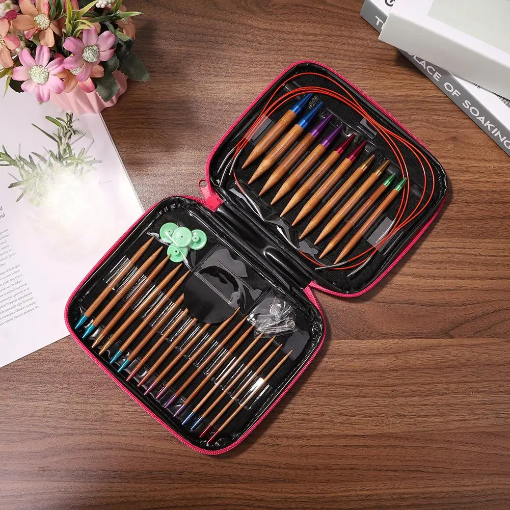 

13pairs Knitting Needles Set Interchangeable Crochet Needles Circular Detachable Sweater Colorful Carbonized Bamboo