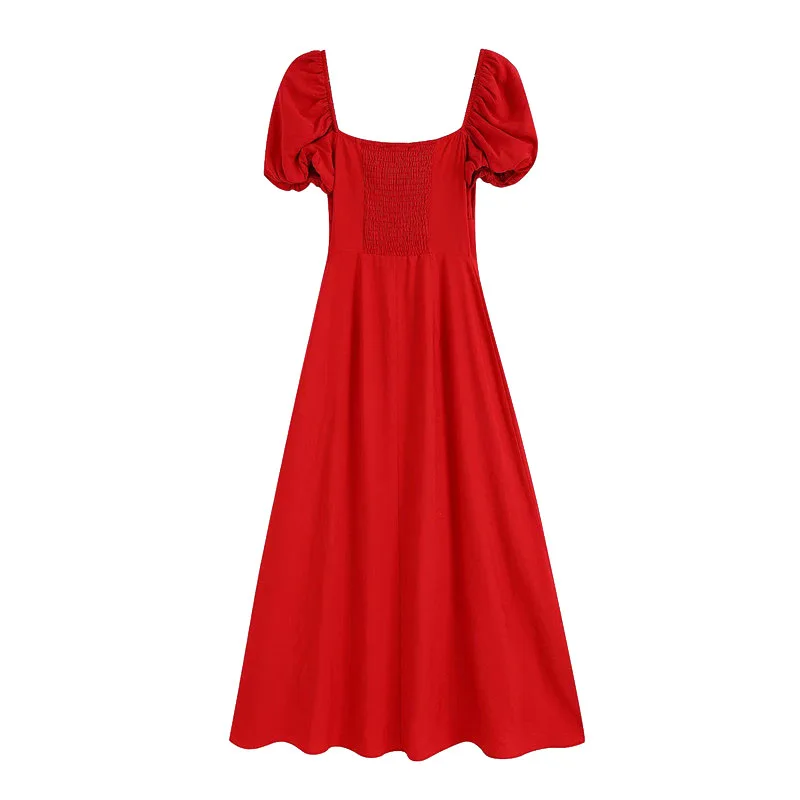 Женское Элегантное Длинное Платье на пуговицах винтажное красное платье с