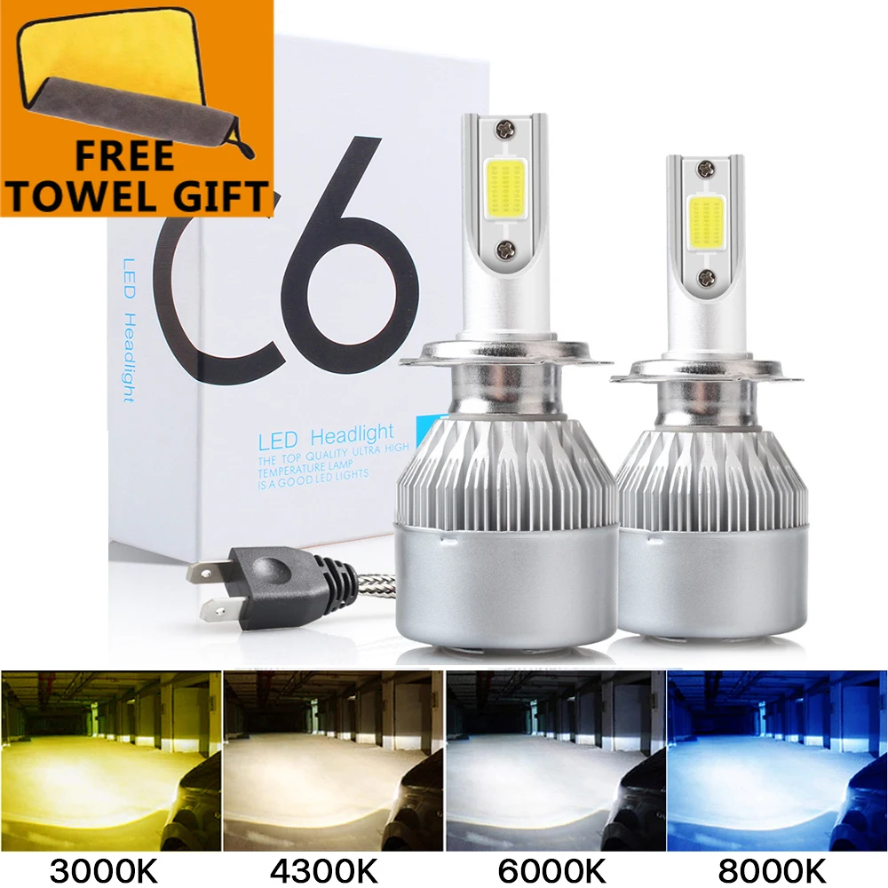 2 шт. C6 Светодиодные Автомобильные фары H7 led H4 лампы H8 H1 H3 H11 HB3 9005 HB4 9006 9007