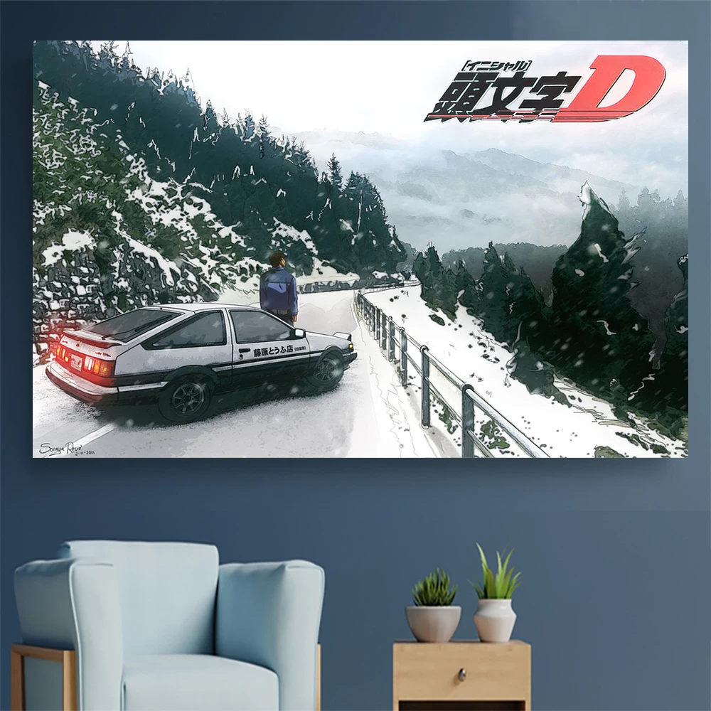 Initial D Poster Anime Drift Car AE86 TAKUMI Painting Wall Art Home Decoration Kawaii Room Decor Quality Canvas Posters | Дом и сад