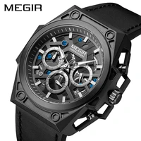 megir fashion mens multifunctional chronograph silicagel all black quartz watches men wristwatches calendar waterproof luminous