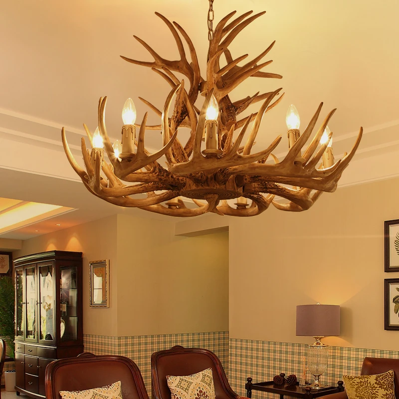 

White Brown Antler Deer Vintage Chandelier Lighting Resin E14 Holder LED Living Room Bedroom Hanging Light Home Chandelier Lamp