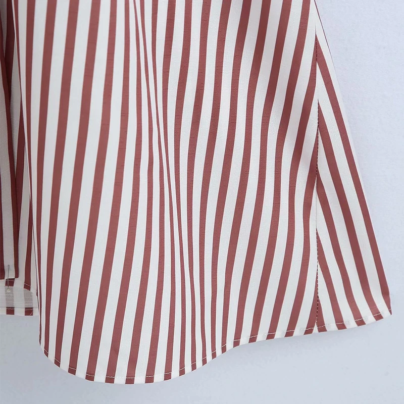 

2021 Spring and Autumn V-neck Short-sleeved Bow-knot Decoration Dress Women's Casual Striped Dress for Women