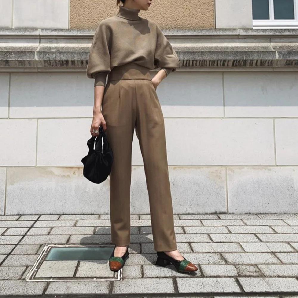 Женский комплект из двух предметов повседневные трикотажные рубашки с высоким