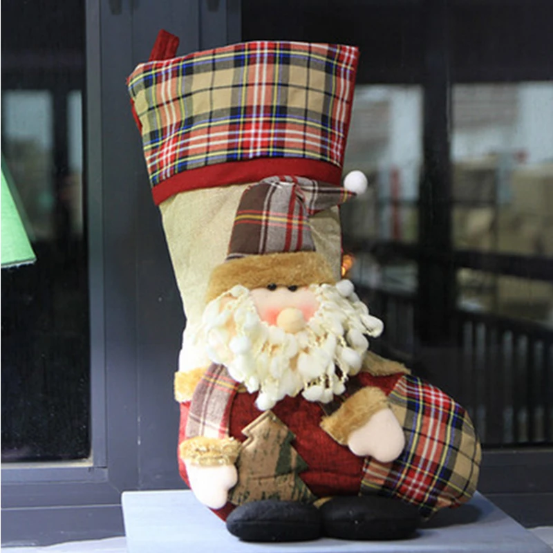 Большие рождественские чулки подарки тканевые носки Санта-Клауса