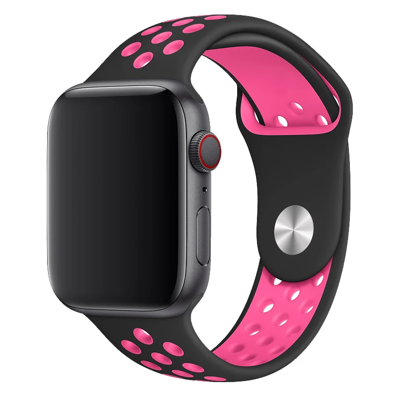 Black Pink Blast Ремешок для apple watch 42 мм 38 мм силиконовый браслет correa iwatch 5 4 3 2 44 мм 40 мм спортивный браслет pulseira apple watch 4 аксессуары - Цвет ремешка: Black Pink Blast