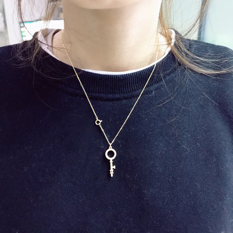 Нежный ключ алмаз натуральный рубин 18 К цельное настоящее золото AU750 кулон