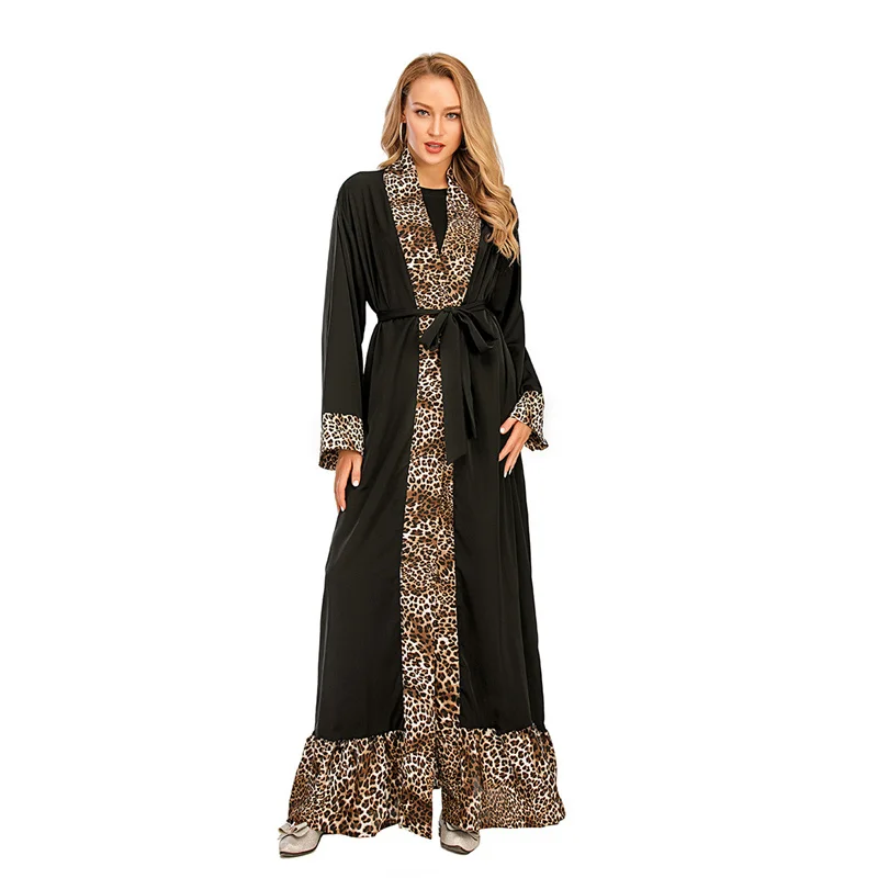 

New Muslim fashion abaya kaftan islam women's clothing leopard print fashion abaya cardigan kimono women's robe islamic MSL208