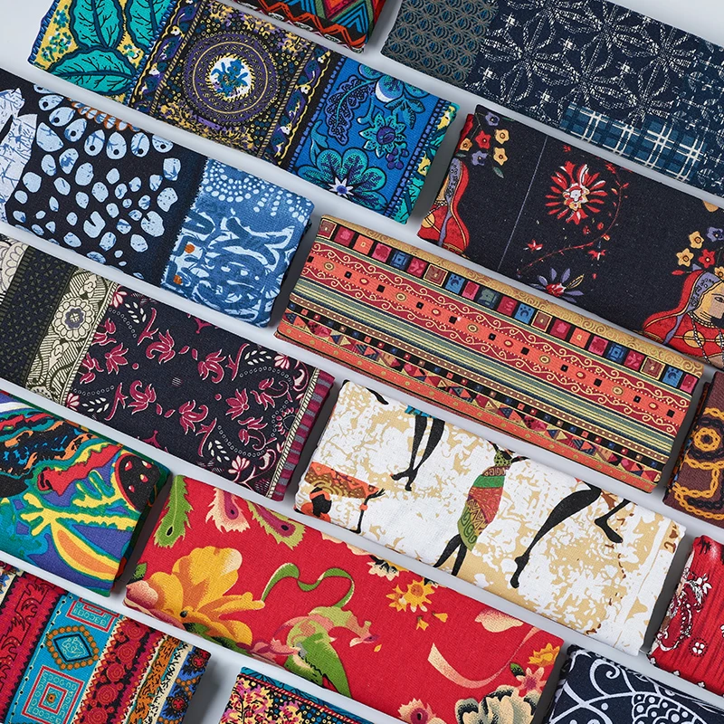

Width 57'' Ethnic Storm Simia Printed Cotton Linen Fabric By The Half Yard For Tablecloth Handmade DIY Material