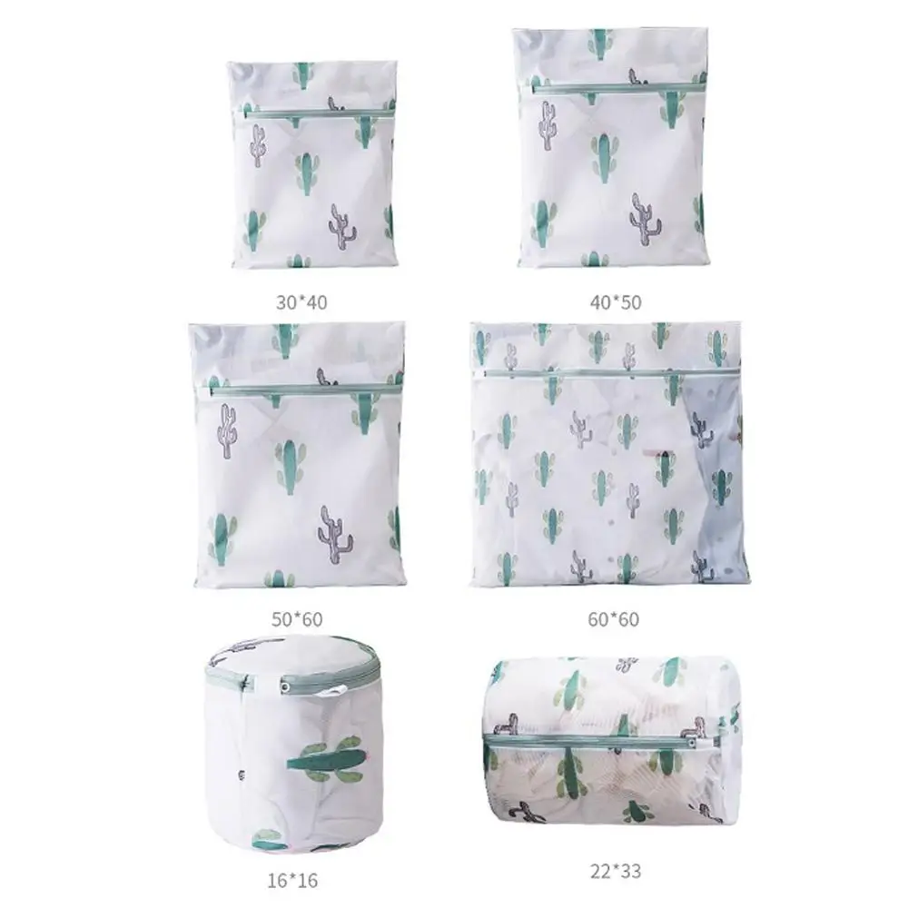 

6 Sizes Polyester Mesh Wash Laundry Bag For Clothes Underwear Household Protected Lingerie Bra Washing Bag Cactus Printing Bags