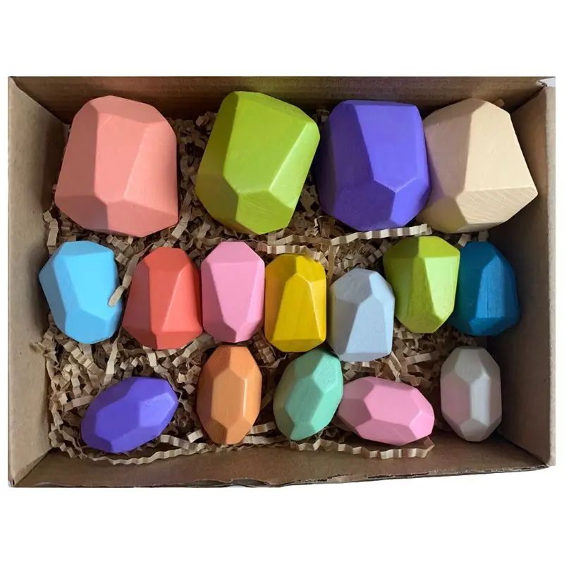 16 шт. детские деревянные Цветной камень укладки игры строительные блоки для