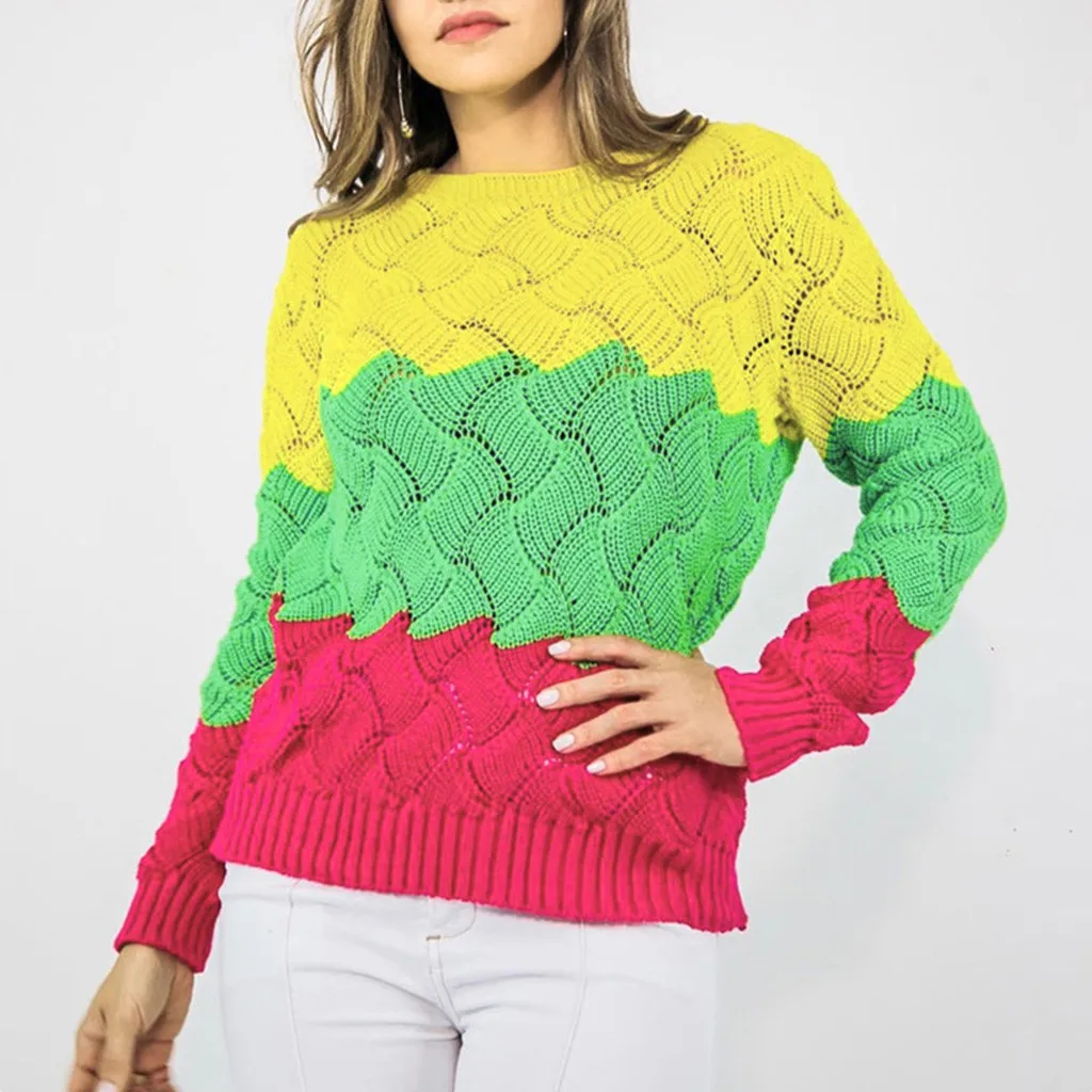 Женский свитер Модный повседневный облегающий вязаный в полоску с длинным