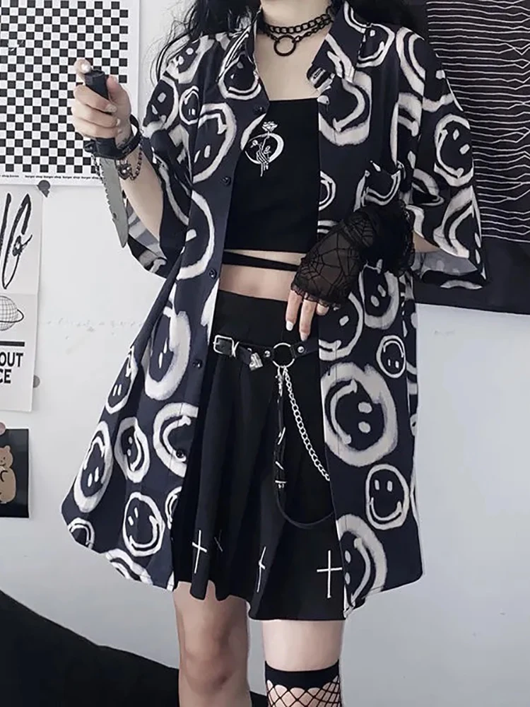 Блузка с принтом Fitshinling в готическом стиле Свободный кардиган гранж панк летняя