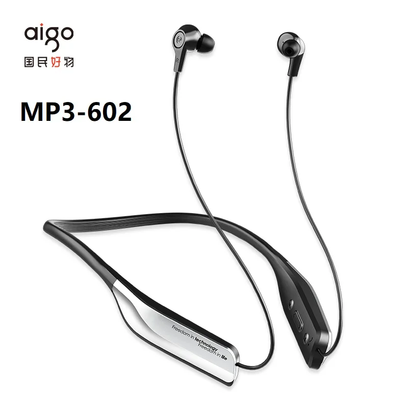 Беспроводные Bluetooth наушники Aigo MP3-602 с креплением на шею подключаемые карты памяти
