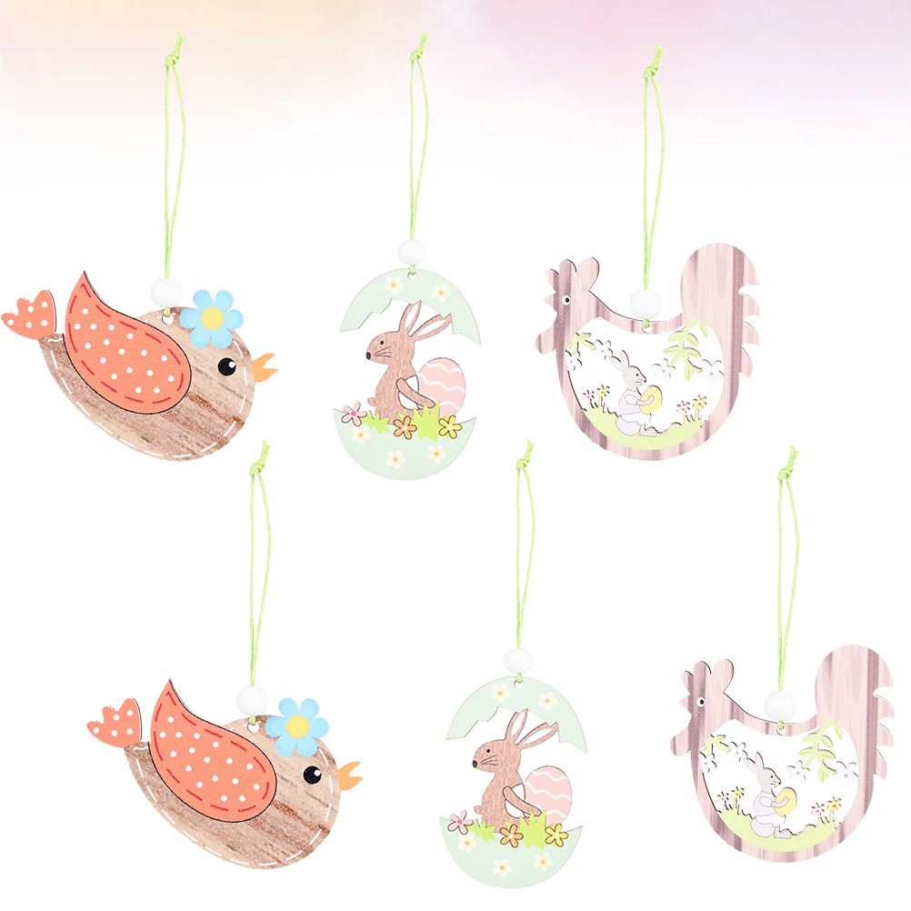 6 шт. подвесных пасхальных украшений яичная ракушка кролик курица Деревянные