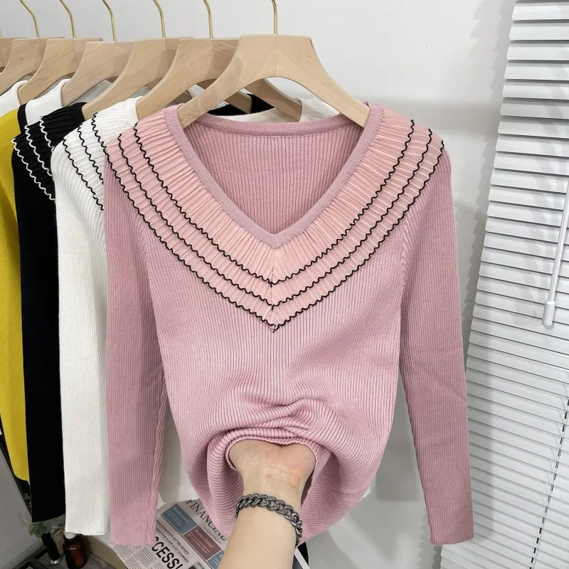

Pink Black Sweet Korean Style Fashion Pullovers For Women'S Ladies Autumn Winter 2021 Clothing Sweater Tops Blouse Female Coat