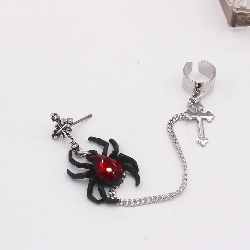 1 шт. Готический красный паук крест гроб Серебряная отделка Длинная цепочка Кафф