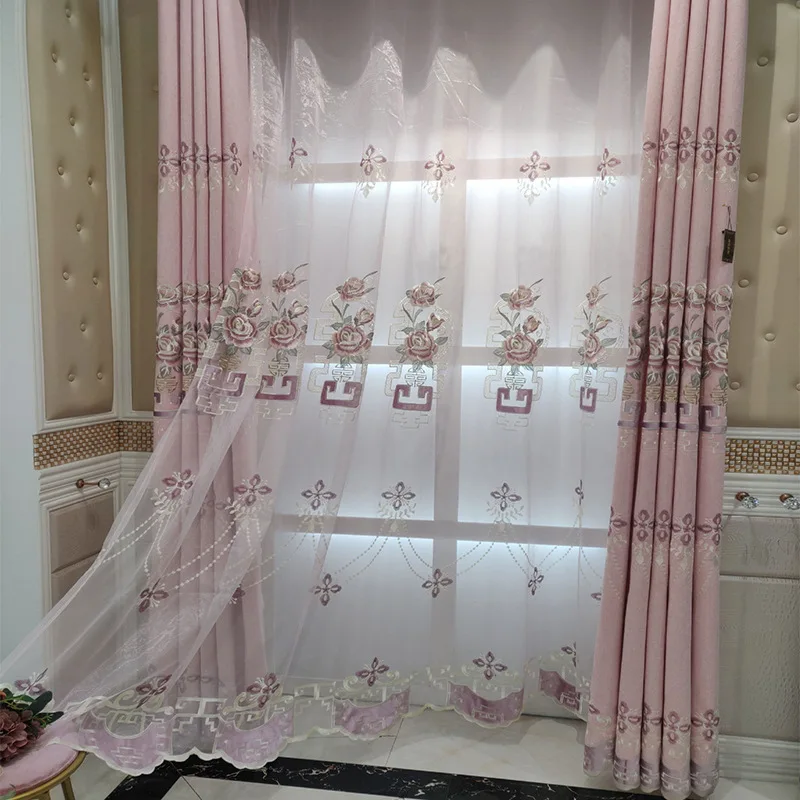 

Modern and Simple New Chinese Velvet Embroidered Curtains Living Room Balcony Bedroom Blackout Curtains