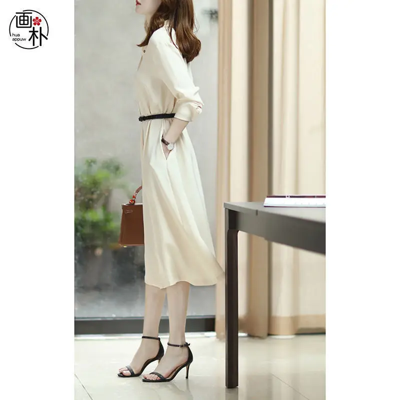 

Purple chiffon dress women's 2021 spring new polo collar fashion versatile shirt and skirt [finished on March 15]