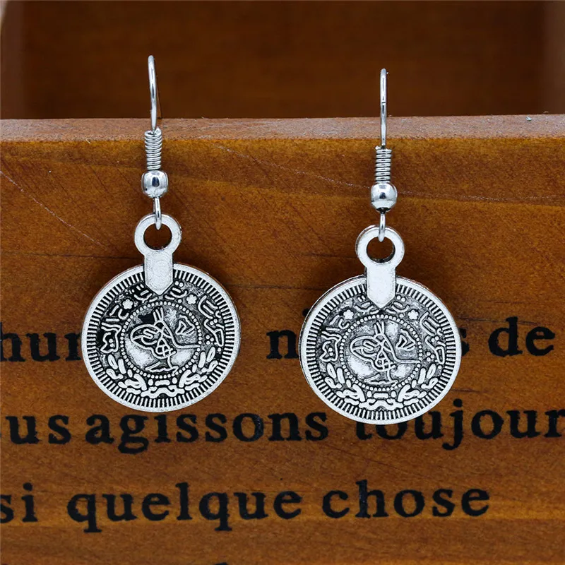 2019 Fashion Ethnic retro-alloy Earrings Retro-ancient Indian and Egyptian coins tasseled round ear stud for women | Украшения и