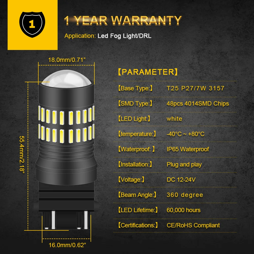 2 шт. Canbus 3157 3357 3457 T25 светодиодный лампы для Габаритные огни DRL Для 2011 и