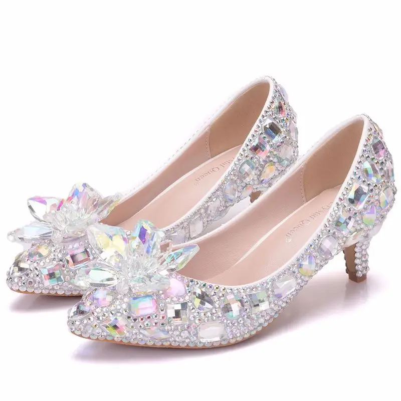 Sexy Pumps Wedding Women Fetish Shoes women pumps Party banquet PU Rhinestones Slip On 5CM Thin High Heels Pointed Toe Shallow