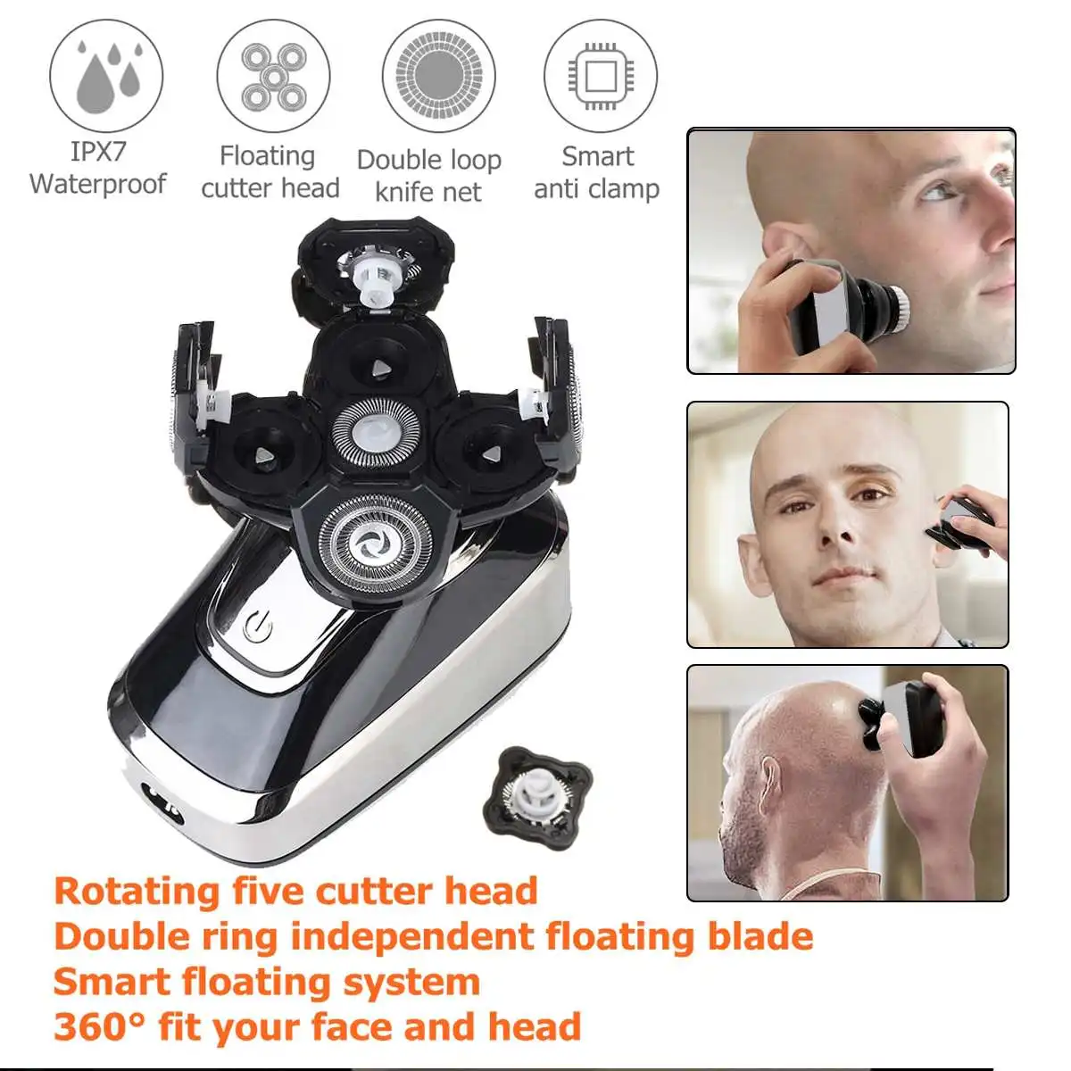 

5 In 1 4D Rechargeable Bald Head Electric Shaver Wet&dry Use Waterproof Multipurpose Shaver
