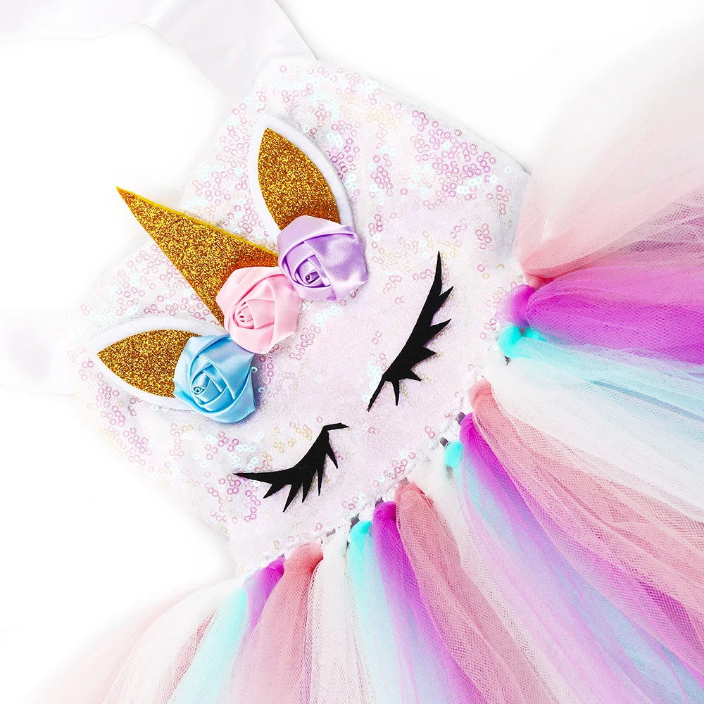 

Pastel Sequins Girls Unicorn Tutu Dress Child Birthday Party Pony Unicorn Costume Outfit Kids Christmas Halloween Carnival Dress