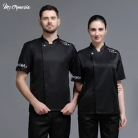 5 colors solid color short sleeved embroidery pattern mens chef uniform tops chef jacket kitchen baking female coat overalls
