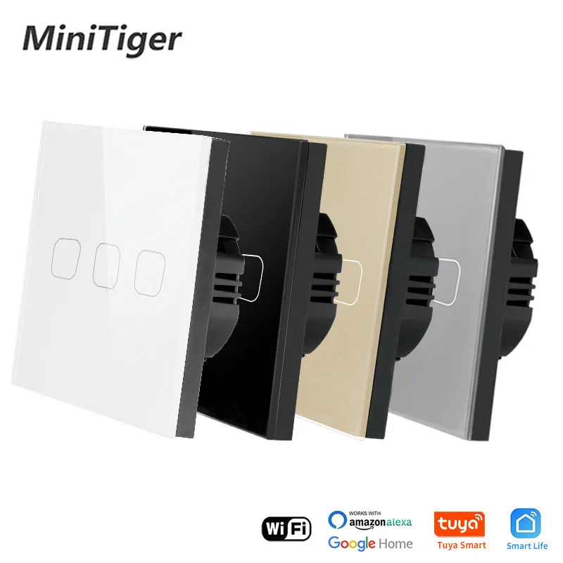 Панель MinitigerGlass настенный светильник Tuya 3 Gang 1 Way сенсорный выключатель для Google Home